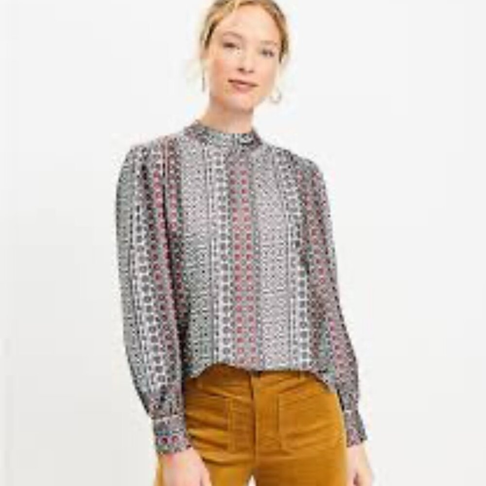 Loft Keyhole tie-back mock neck blouse NWT